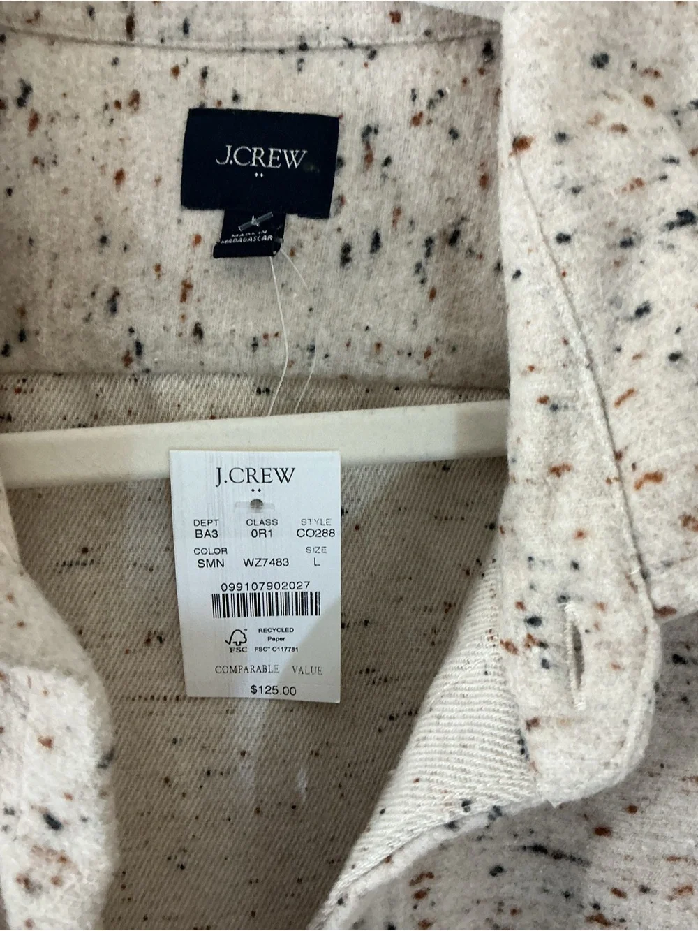 J.Crew Donegals Tweed Fleece Overshirt Shirt Jacket Oatmeal Men's Large L NWT